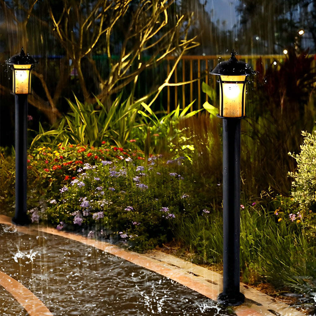 Traditional Iron & Glass LED Garden Lamp – Waterproof Outdoor Post