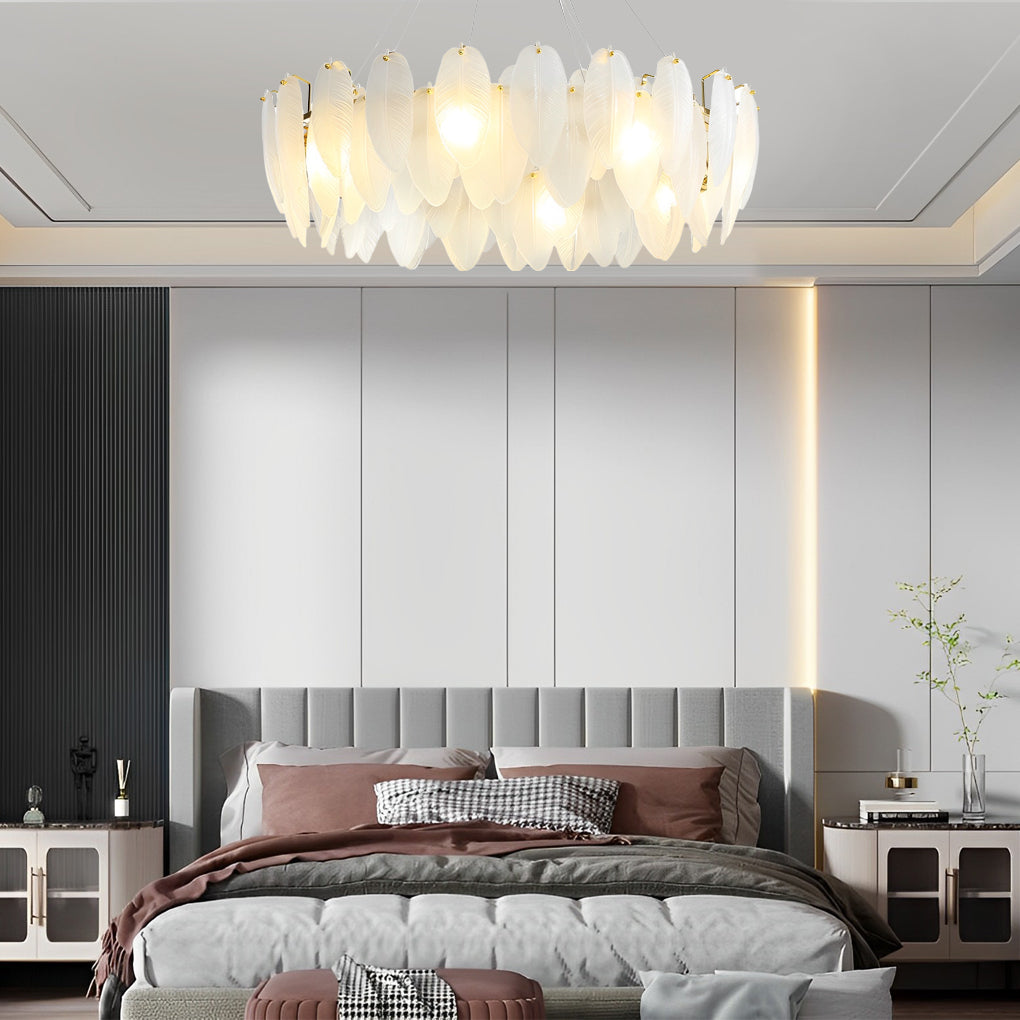 Glass Feather Post-Modern Chandelier with Three-Step Dimming