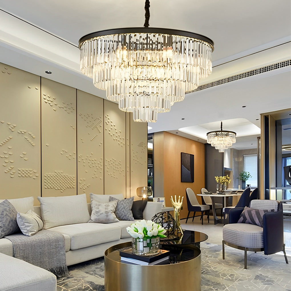 4-Tier Crystal Glass Modern Chandelier with Three-Step Dimming