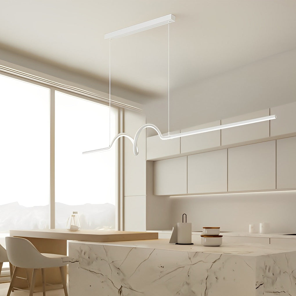 Modern Wavy LED Pendant Light with Stepless Dimming & Remote