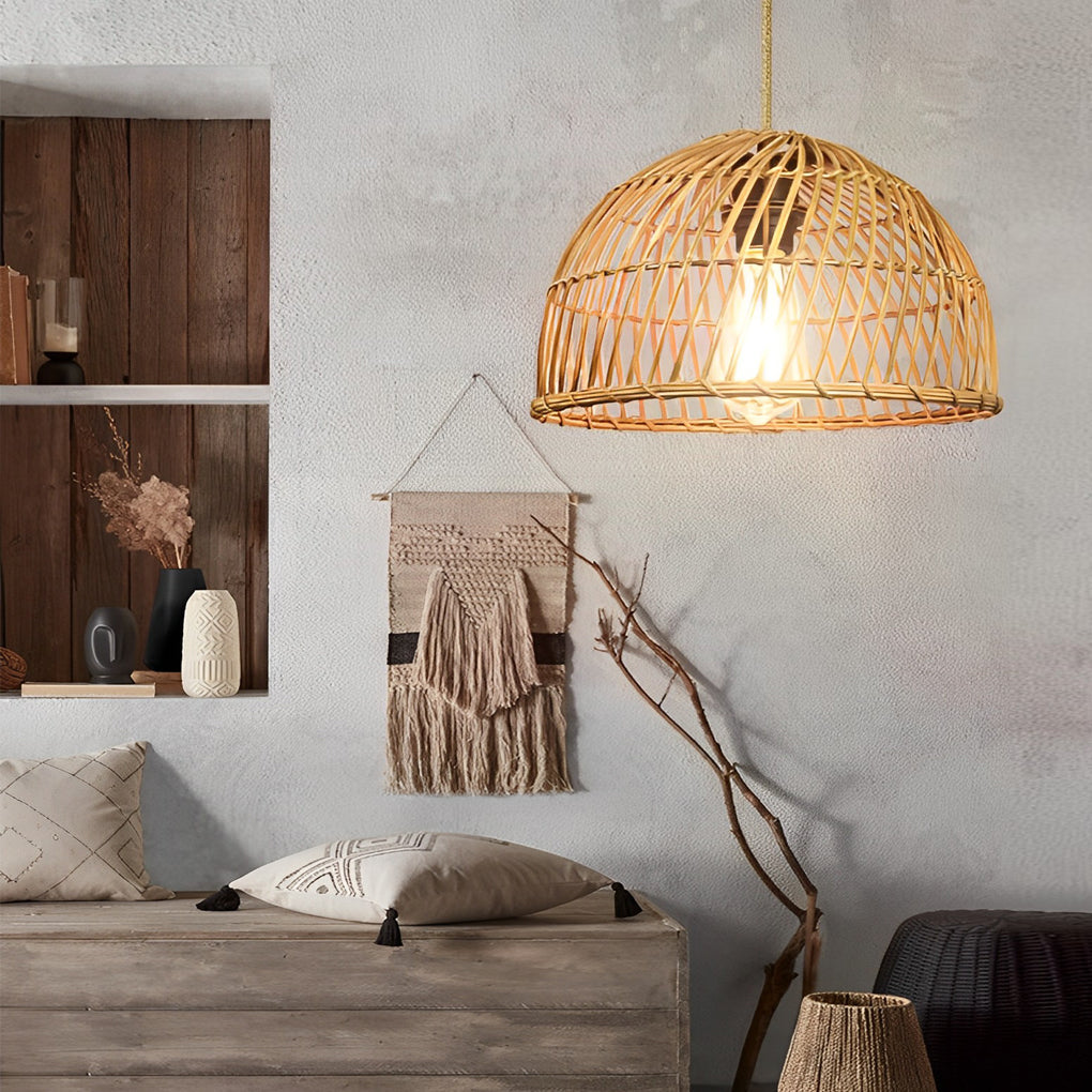 Handwoven Rattan Bamboo Pendant Light - Rustic Modern Chandelier