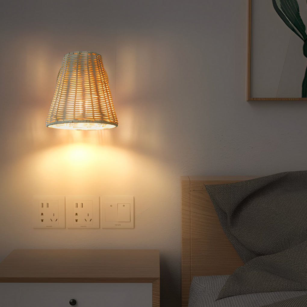 Handwoven Rattan Adjustable Wall Sconce - Rustic Modern Design