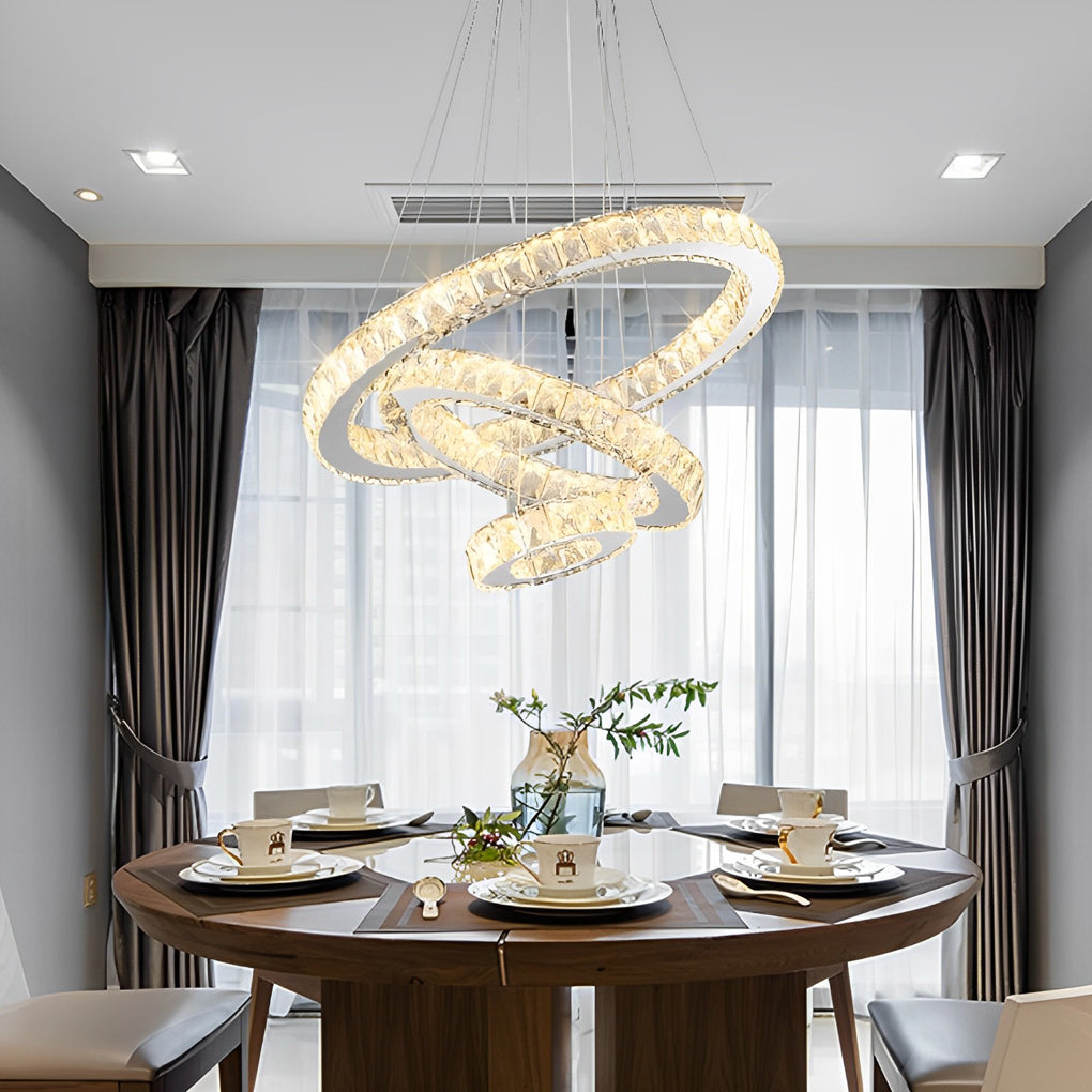 Crystal LED Chandelier 3-Tier Modern Geometric Ring Pendant Light