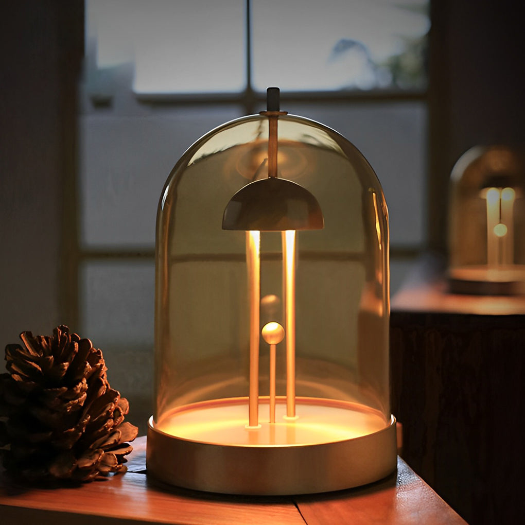 Dome Smoked Glass Cordless Table Lamp with Detachable Shade