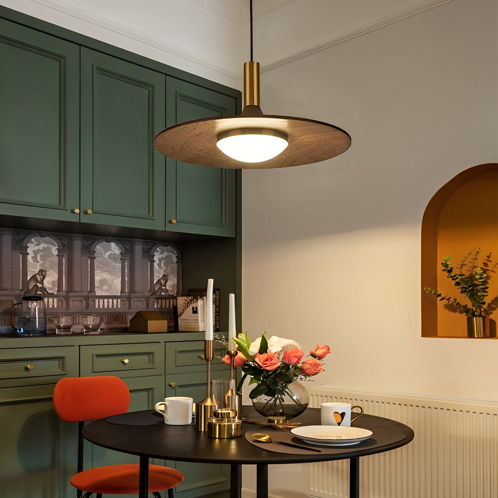Flying Saucer Walnut Wood LED Pendant Light Modern Minimalist