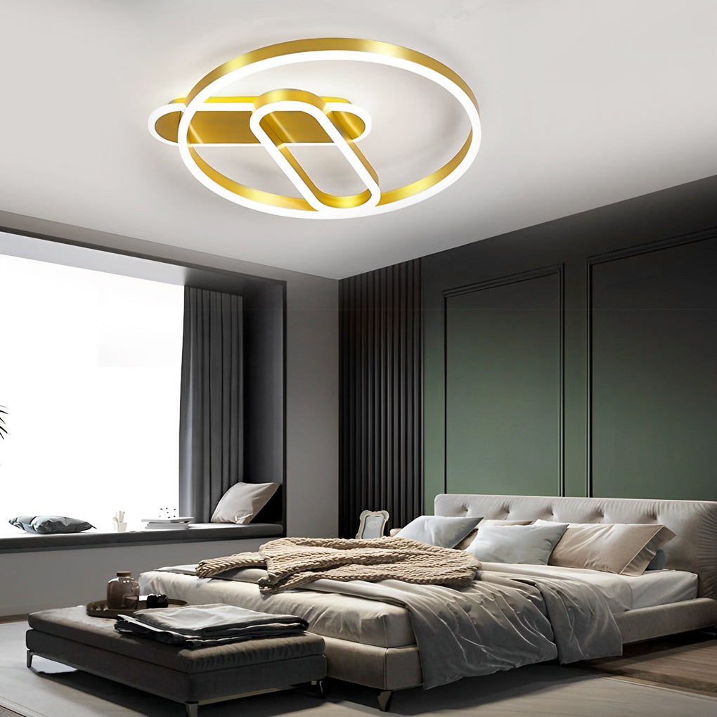 Geometric Circle LED Flush Mount Ceiling Light - Modern Metal