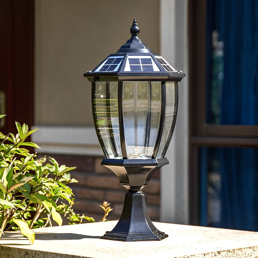 Modern Black Solar Outdoor Post Light with Remote Control