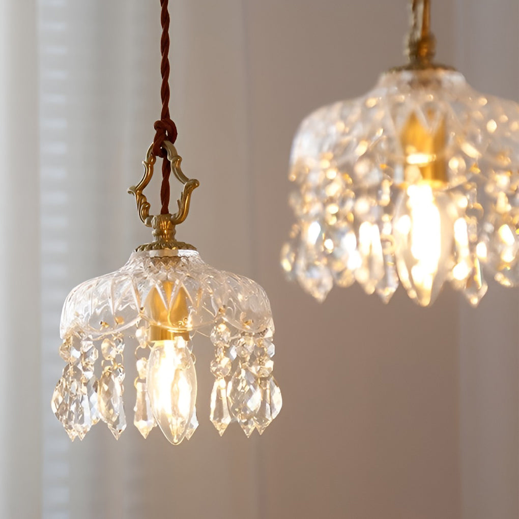 Crystal Glass LED Pendant Light with Copper Finish