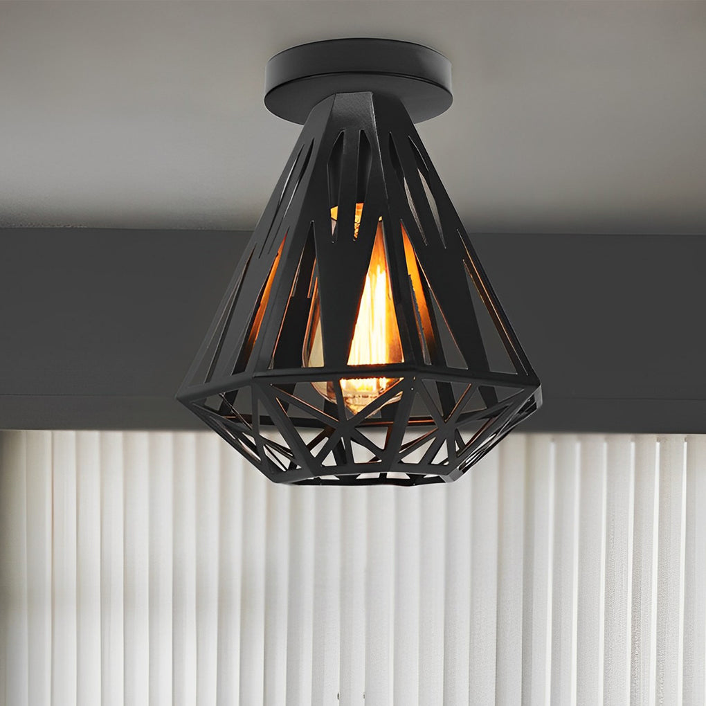 Industrial Iron Cage Semi-Flush Ceiling Light with LED