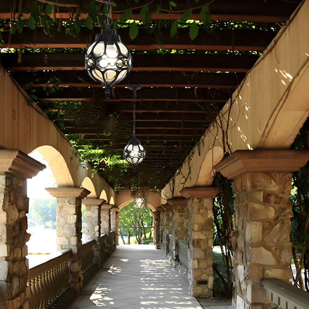 Waterproof Glass Ball Outdoor Pendant Light - Aluminum Frame