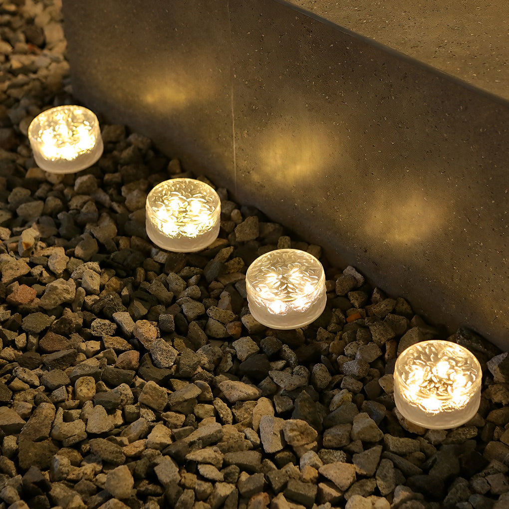 Solar LED Round Ice Brick Step Lights - Set of 4 (Modern Outdoor)