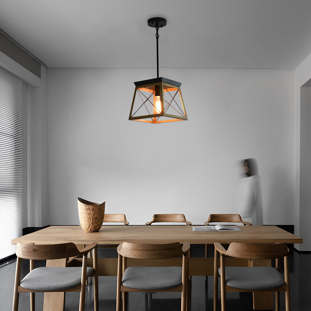 Geometric Iron Pendant Light – Adjustable Industrial Chandelier
