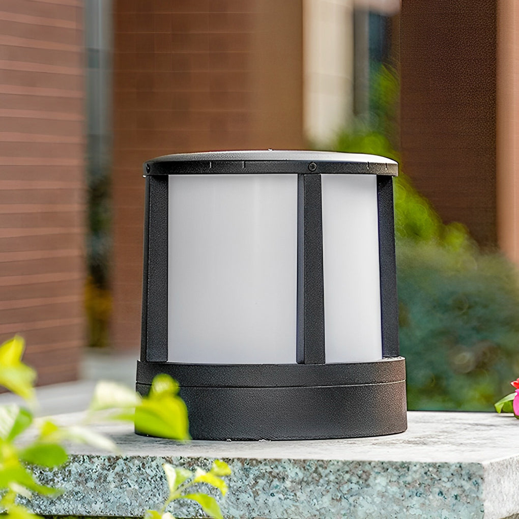 Modern Cylindrical Outdoor Post Light - Matte Black Aluminum