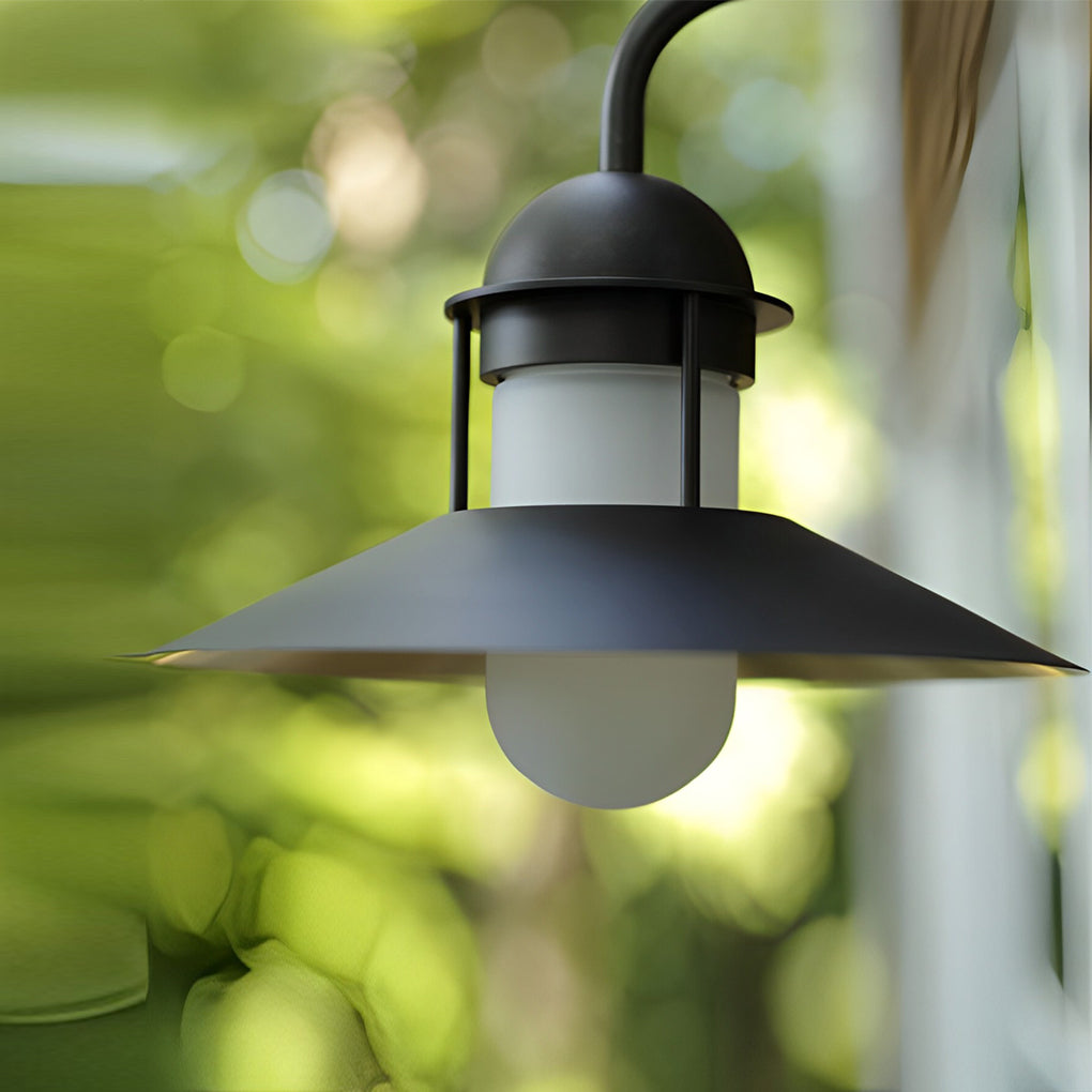 Modern Round Glass Outdoor Wall Light - Black Iron Waterproof