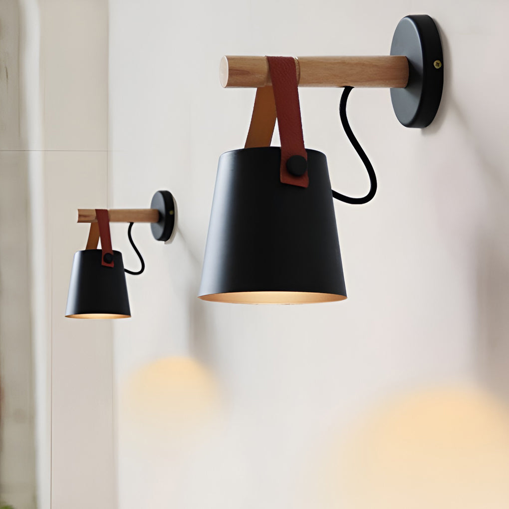 Modern Nordic Aluminum Wall Sconce with Wood Accent - Plug-In