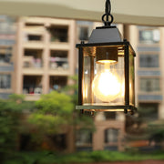 Square Glass Modern Outdoor Pendant Light Black Waterproof