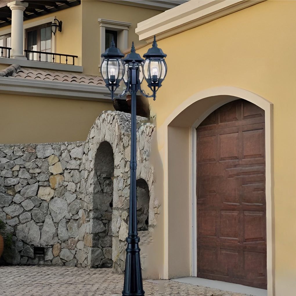 3-Light Black Aluminum Garden Lamp Post - Waterproof Outdoor Street
