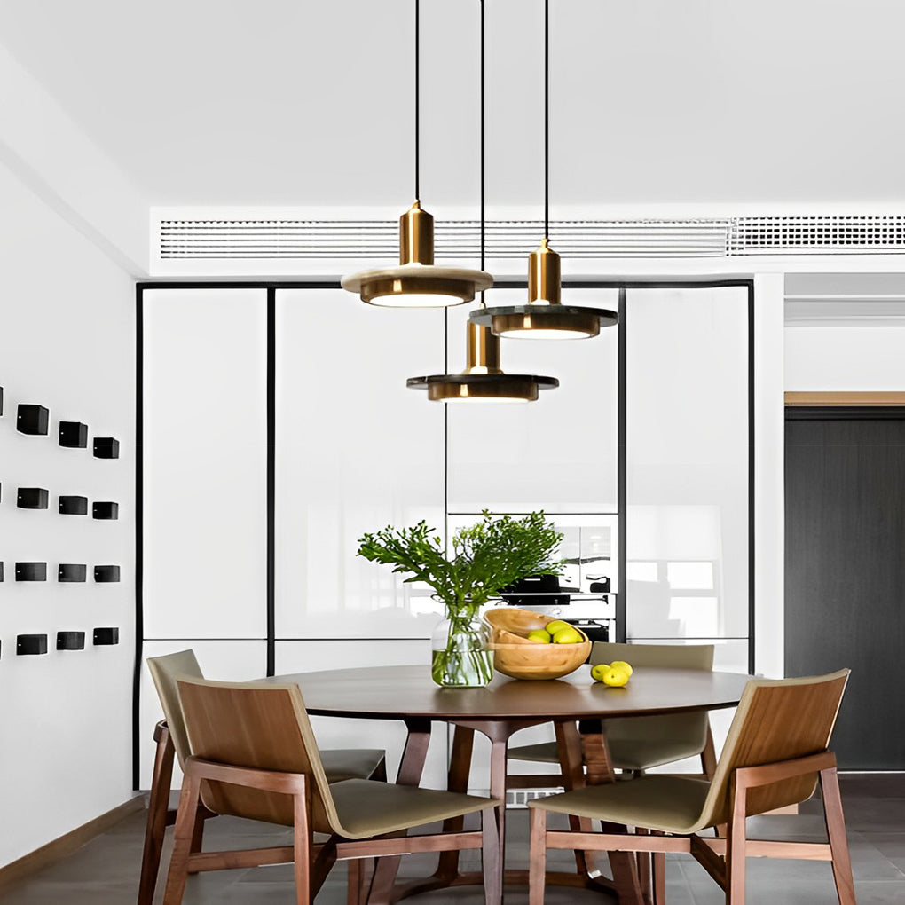 Modern Flying Saucer Pendant Light with LED, Iron & Marble Accent