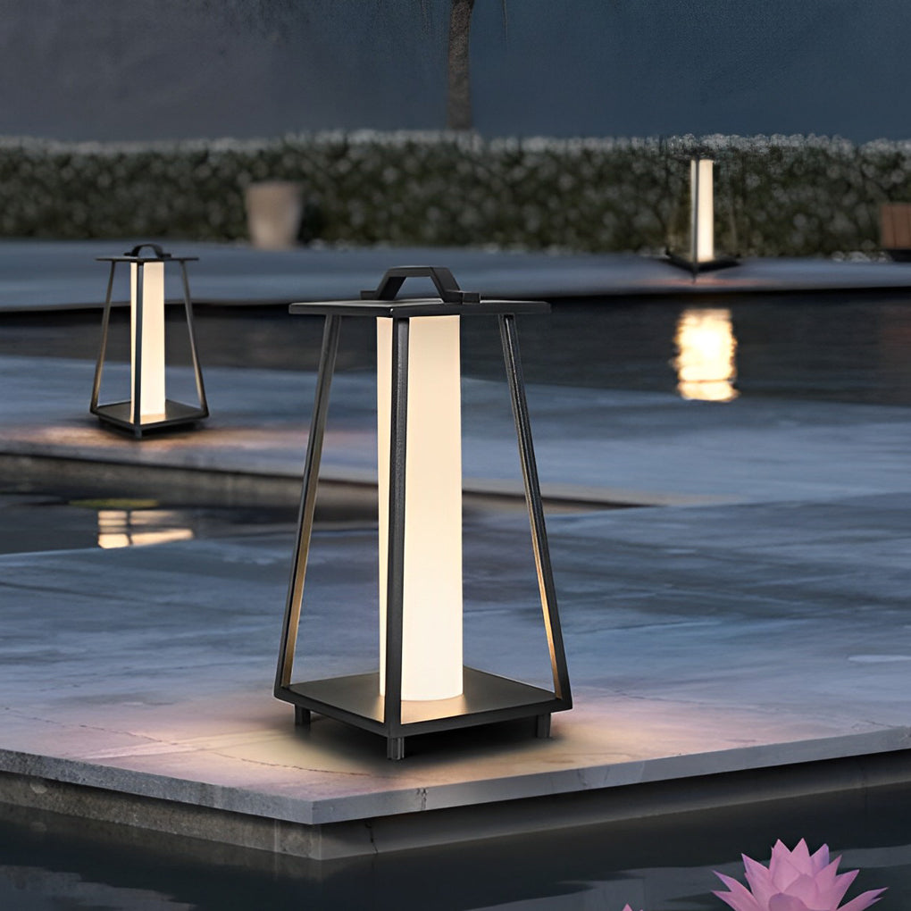 Modern Black LED Outdoor Floor Lamp with Handle – Portable Lantern