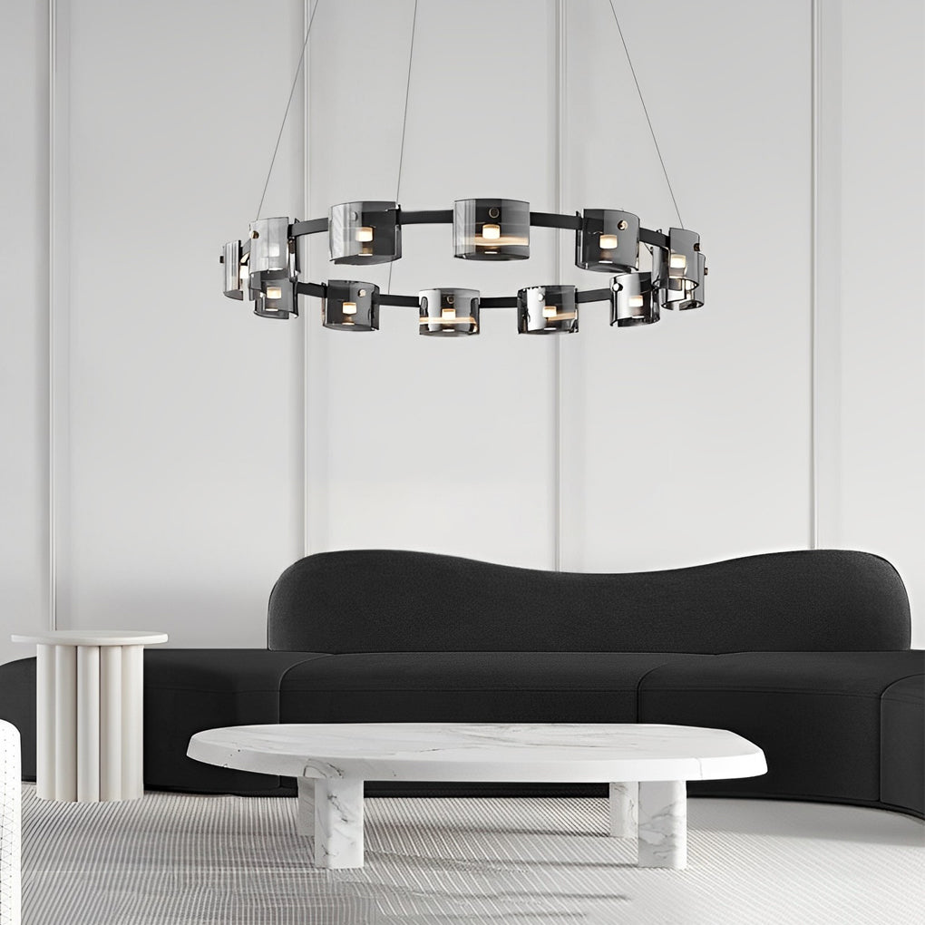 Modern Glass Circle LED Chandelier with Stepless Dimming & Memory