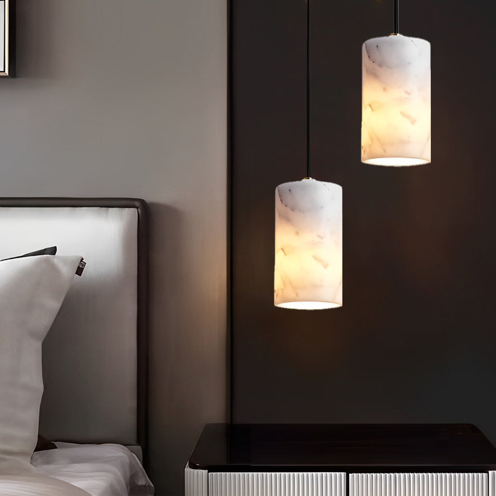 Minimalist Cylindrical Marble Pendant Light with 3-Step Dimming