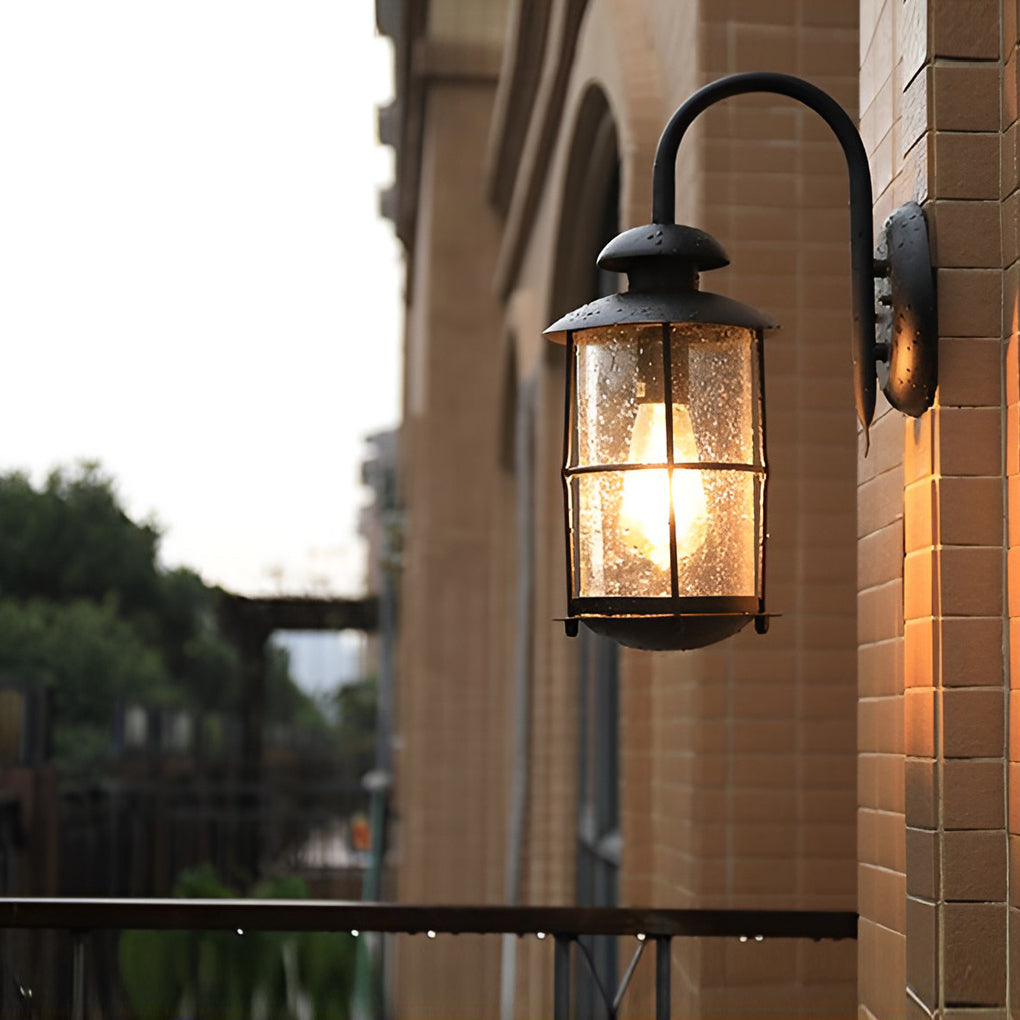 Industrial Glass Wall Sconce – Waterproof Black Outdoor Lighting