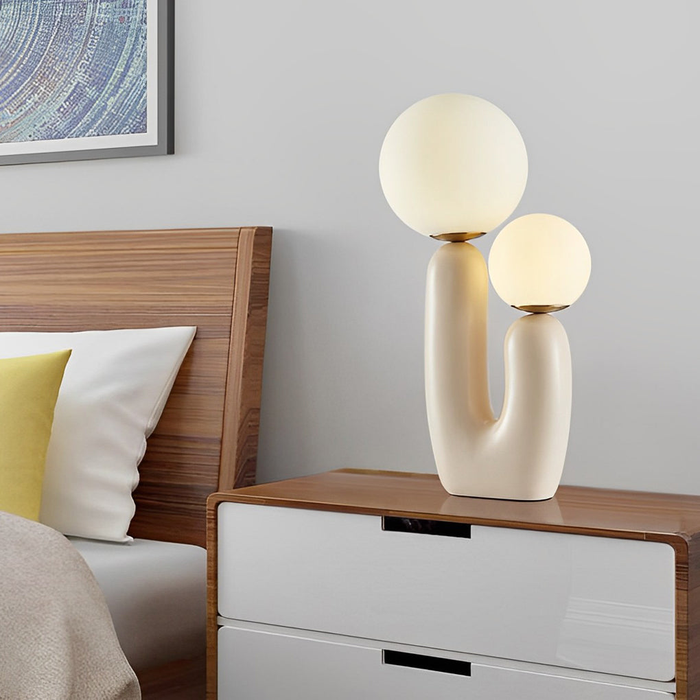 Modern Beige Cactus 2-Light Glass & Resin Accent Table Lamp