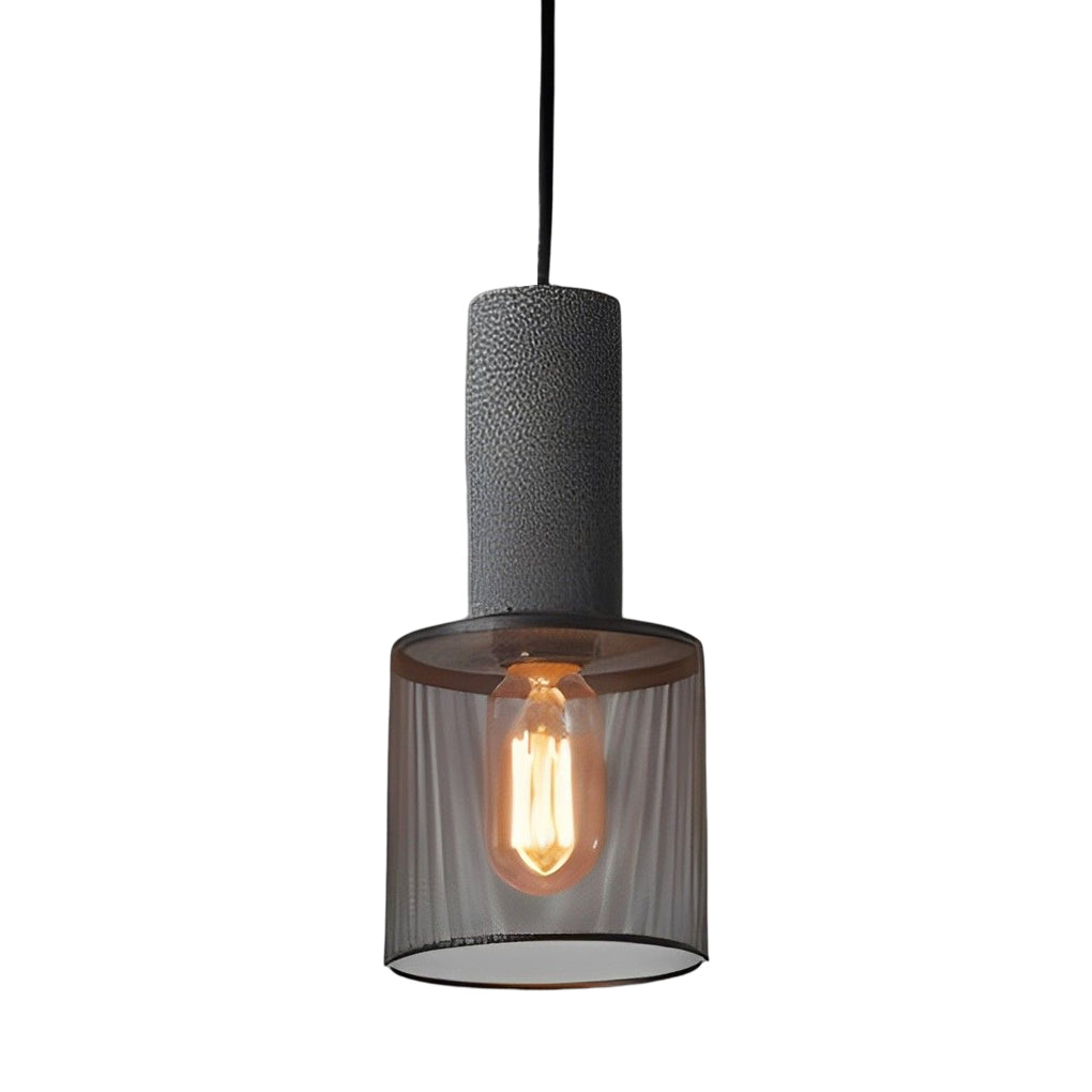 Industrial Concrete & Metal Mesh Pendant Light - Black Cage