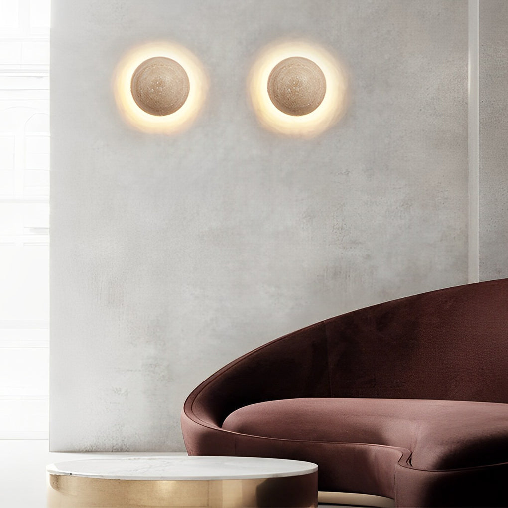 Travertine Stone Round LED Wall Sconce Modern Minimalist Design