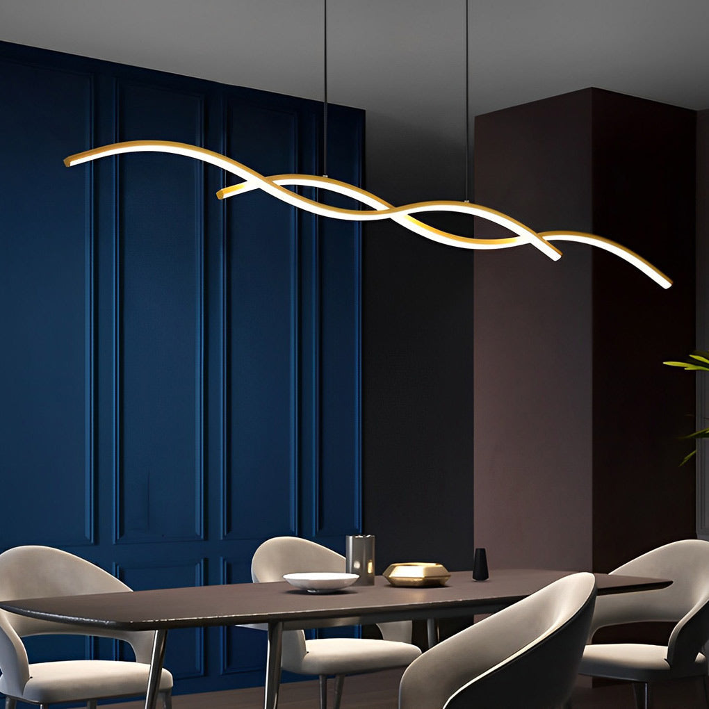 Modern Wave Pendant Light - Aluminum LED Dining Room Chandelier