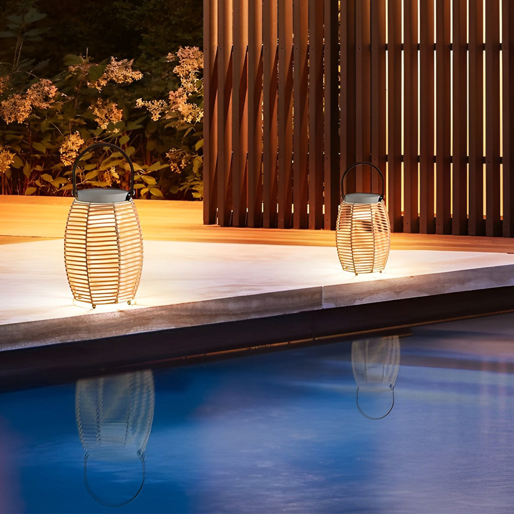 Solar Powered Rattan LED Outdoor Lantern with Rotating Handle
