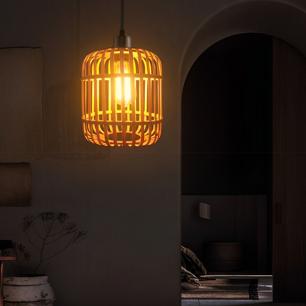 Handwoven Rattan Lantern Pendant Light - Rustic Modern Ceiling Lamp