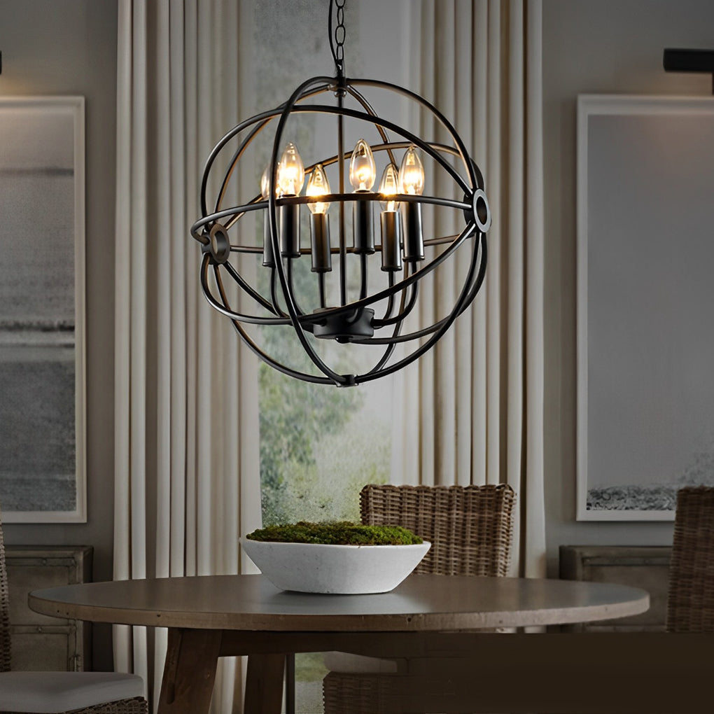 Retro Birdcage Iron Chandelier Pendant Light | Matte Black