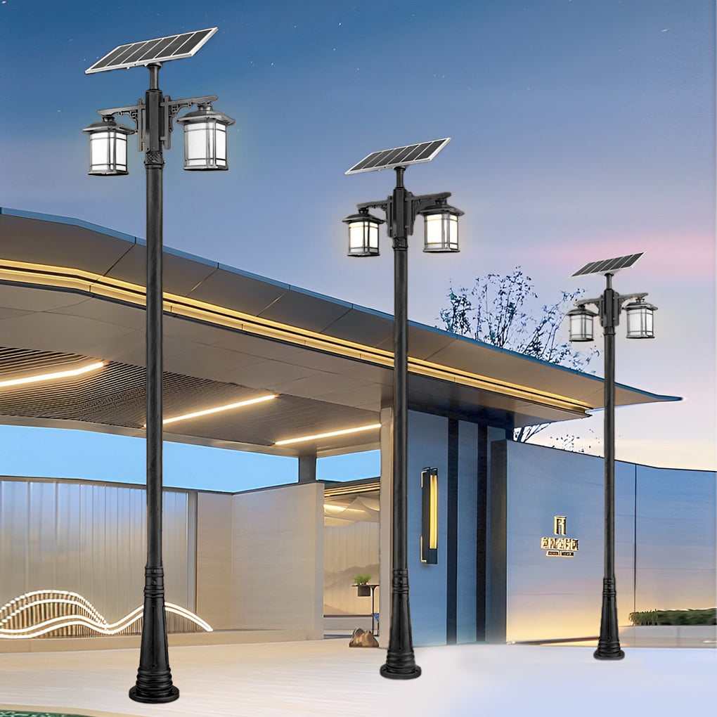 Solar LED Outdoor Pole Light with 3-Step Dimming & Remote Control