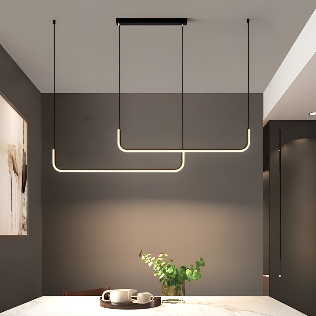 Modern Linear LED Pendant Light with 3-Step Dimming – Black Aluminum