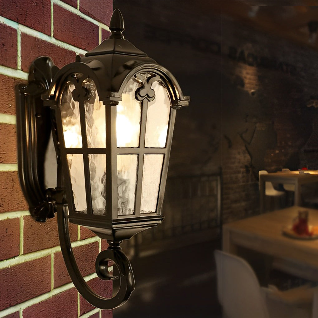 Industrial Glass Outdoor Wall Lamp - Waterproof Black Aluminum
