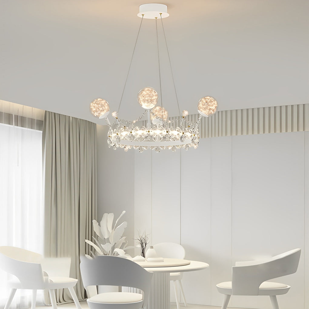 Modern Crystal Glass Chandelier with Flower Decor & 3-Step Dimming
