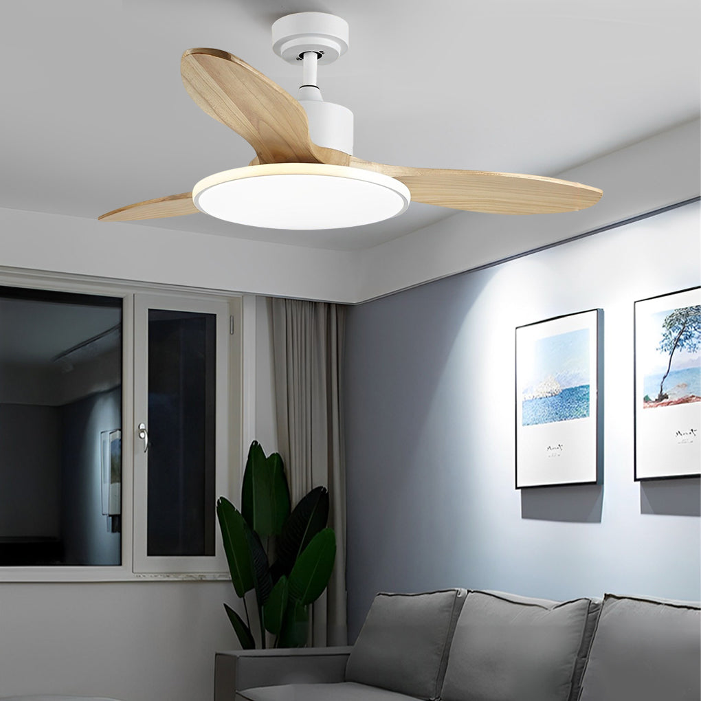 Modern Wood Ceiling Fan Light with Remote Control & 3-Step Dimming
