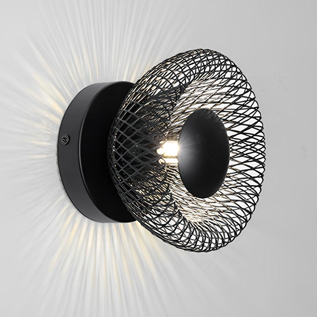 Modern Circular Nest Grid LED Wall Sconce – Iron Finish