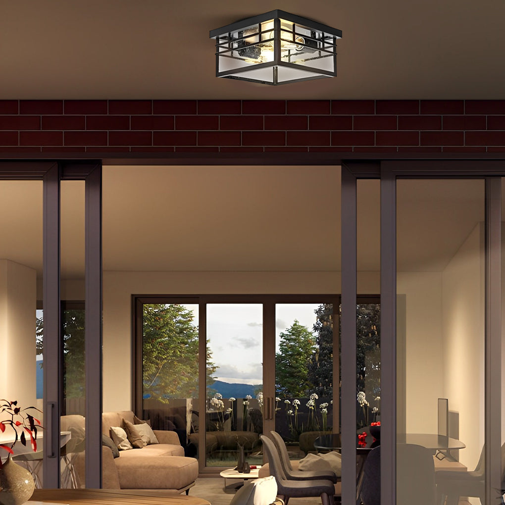 Waterproof Outdoor Flush Mount Ceiling Light in Black Aluminum