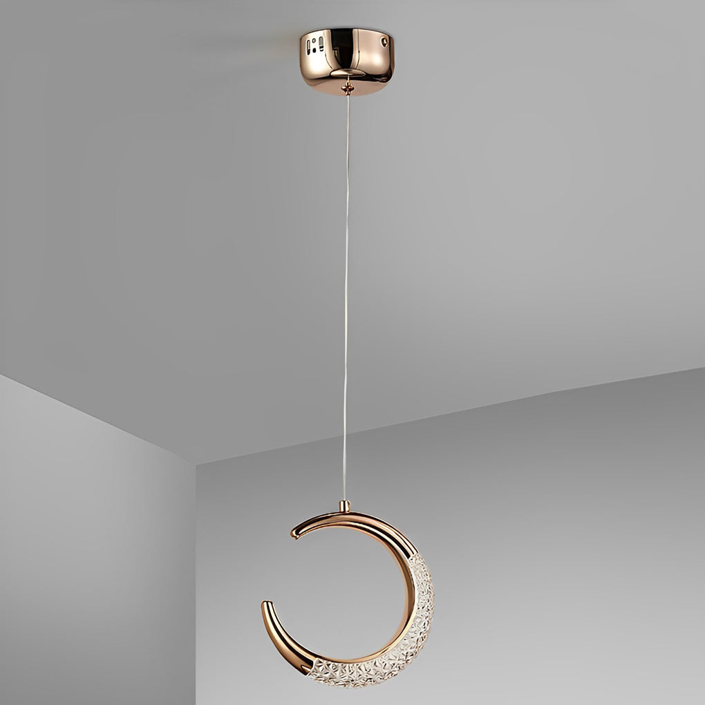 Modern Curvy Moon LED Pendant Light with Electroplated Aluminum