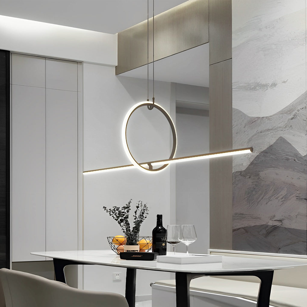 Modern Linear Ring LED Pendant Light with 3-Step Dimming - Black