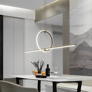 Modern Linear Ring LED Pendant Light with 3-Step Dimming - Black