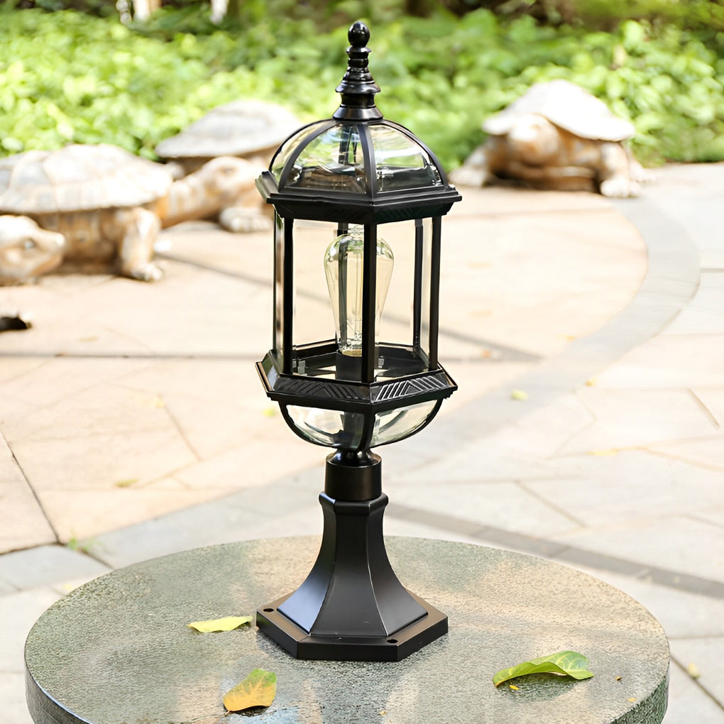 Black Retro Outdoor Post Light Waterproof Metal Glass Fence Lamp