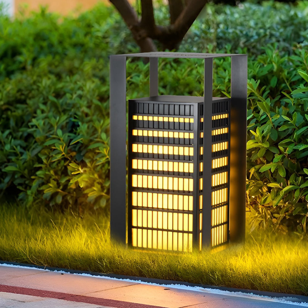 Black Industrial LED Outdoor Pathway Lantern - Cuboid Design