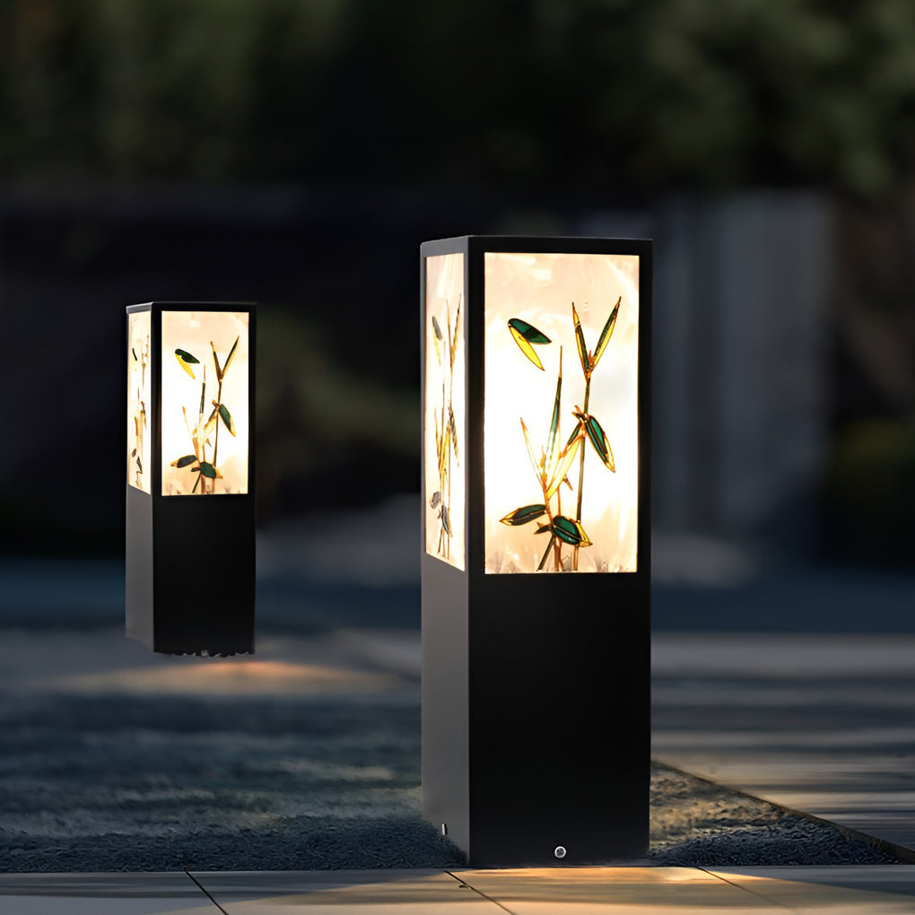 Vintage Square Solar LED Path Light with Floral Acrylic Shade