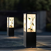 Vintage Square Solar LED Path Light with Floral Acrylic Shade
