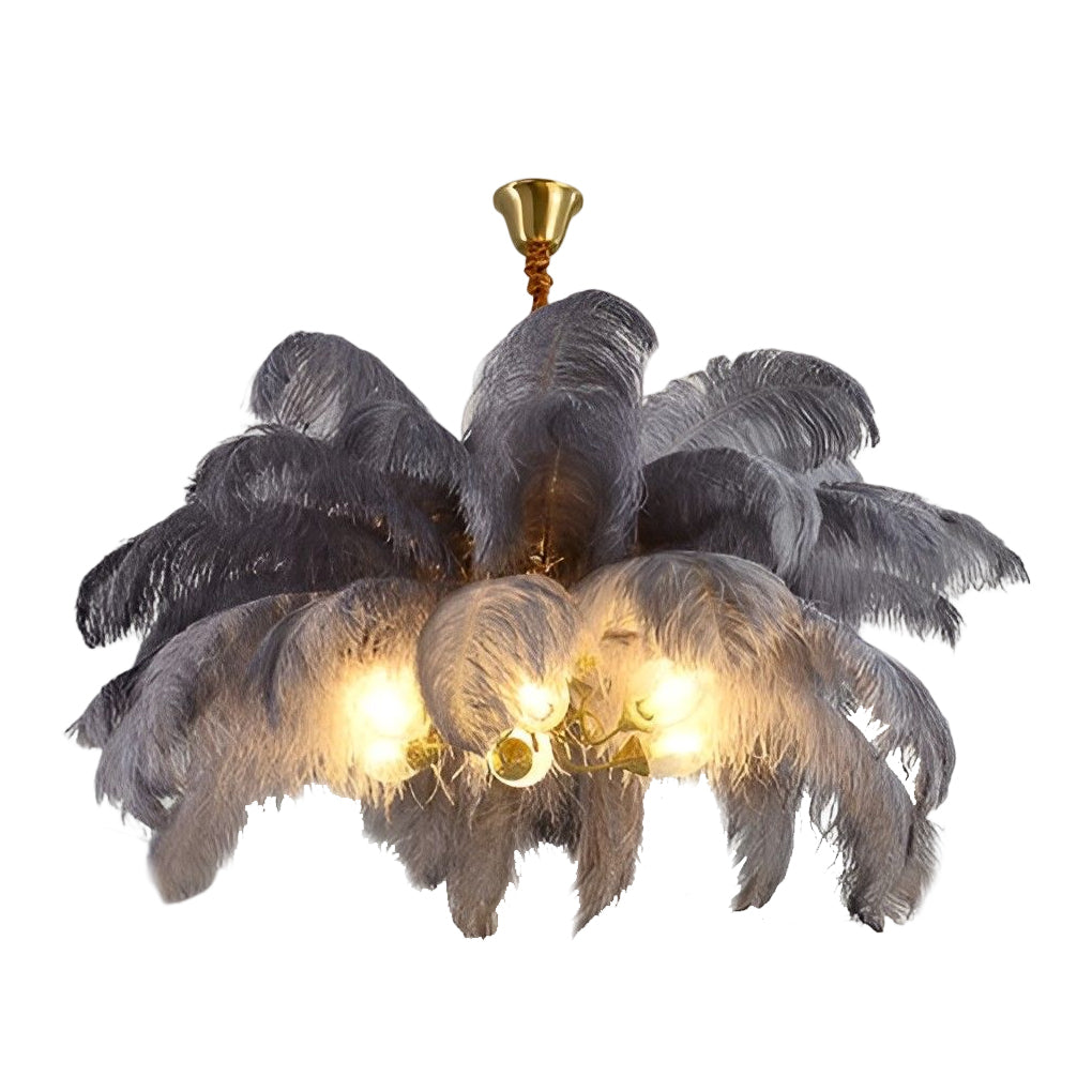 Feather Flush Mount Chandelier Modern Copper Ceiling Light 39"