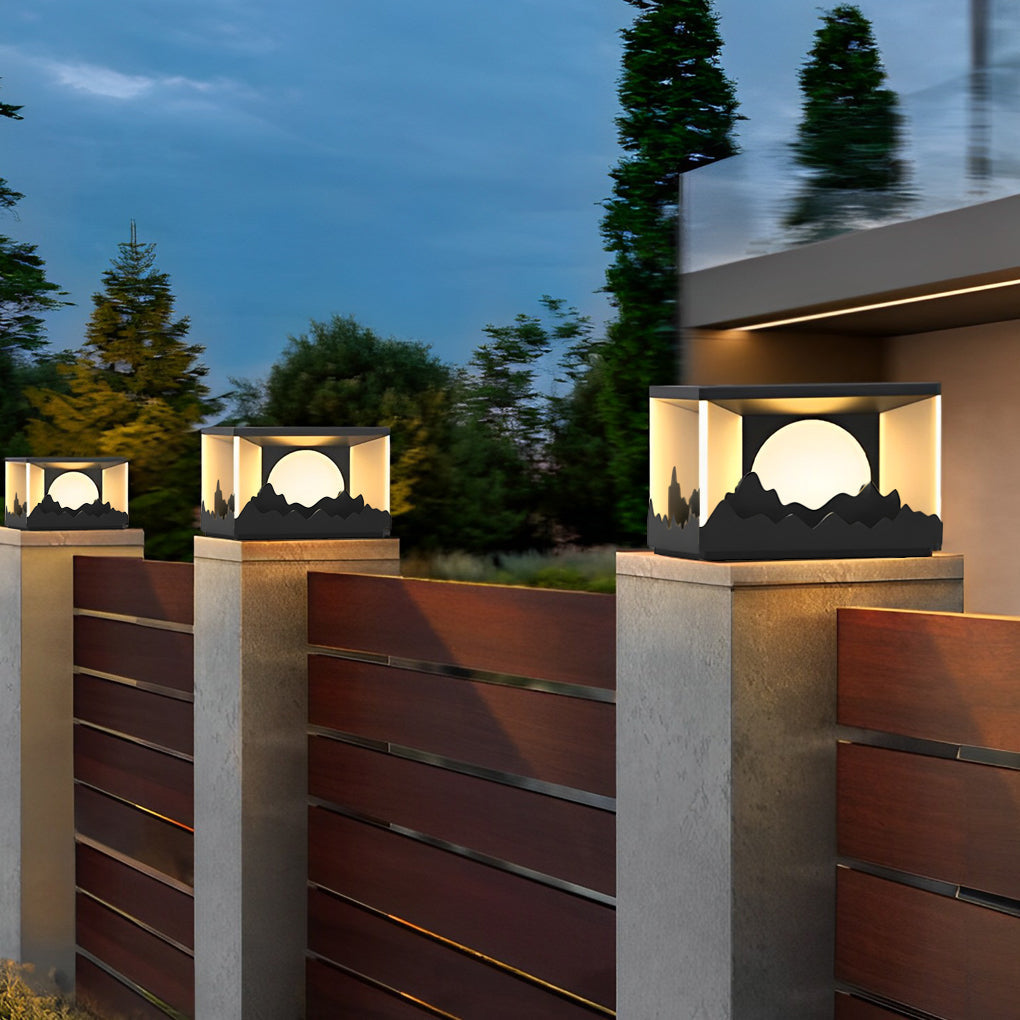 Mountain Scenery Solar Fence Post Light Modern Outdoor Waterproof