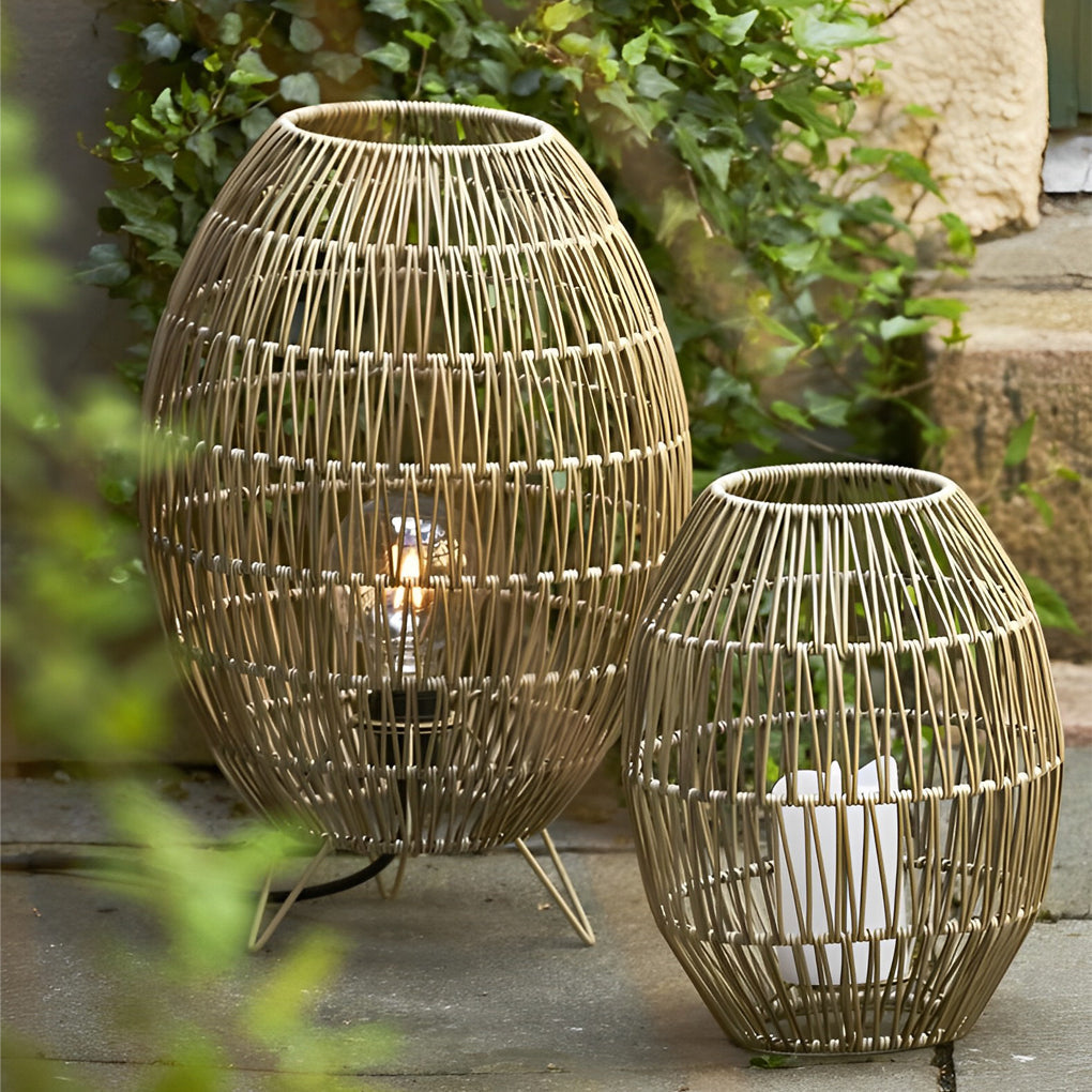 Handwoven Rattan Oval Cage Outdoor Floor Lamp - Rustic Modern